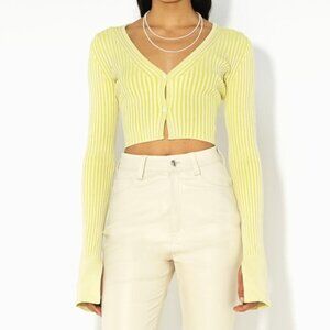 V Neck Long Sleeve Ribbed Crop Cardigan - John Elliott Piper Silk Rib in Volt